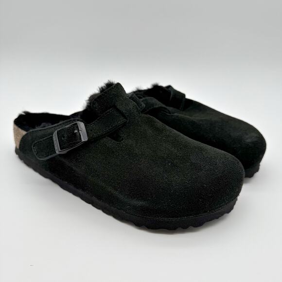 Birkenstock Womens Boston Shearling Clog EU 36 US 5 Black Suede Slip On NIB - Picture 4 of 11